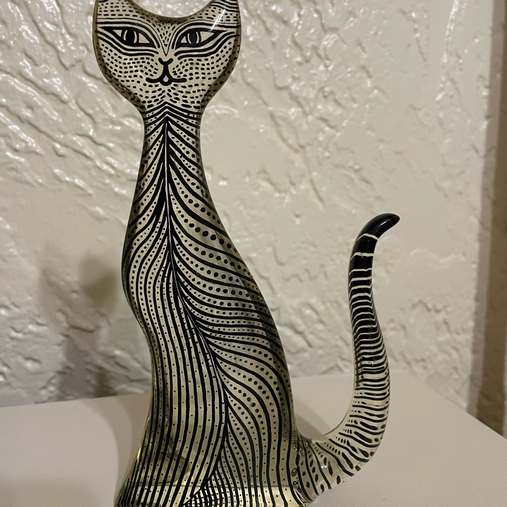 Abraham Palatnik Lucite Cat Vintage 8” MCM Clear Lucite with Black Lines